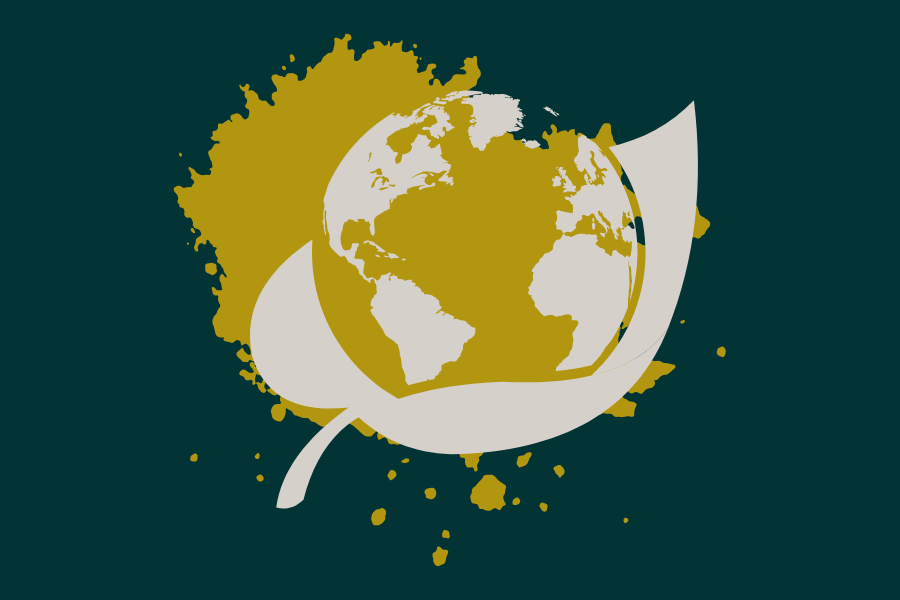 Illustration of the planet Earth contained within a leaf to represent being kind to the environment.