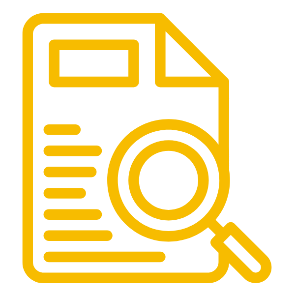 Illustration of a document with a magnifying glass on top of it to represent making an assessment