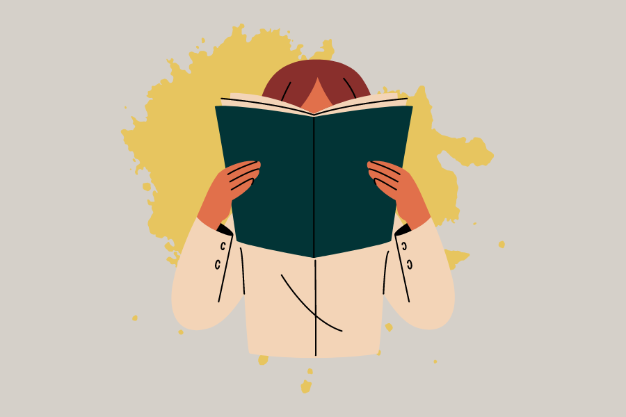 Illustration of a person reading an unnamed book.