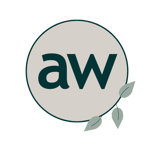 Logo for Ablard Websites. The letters A and W surrounded by a circular frame with leaves.